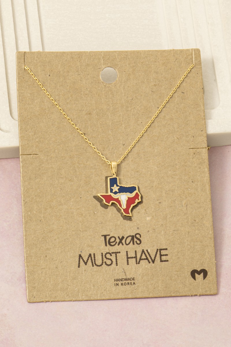 Long Horn Texas State Pendant Necklace