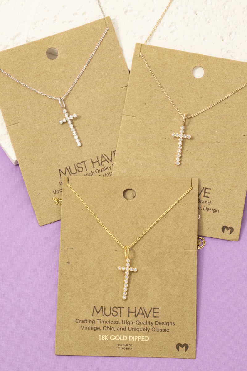 Rhinestone Studded Cross Pendant Necklace