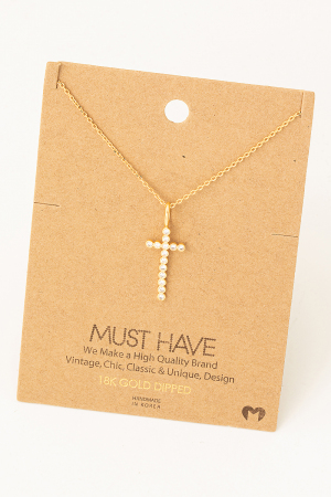 Rhinestone Studded Cross Pendant Necklace