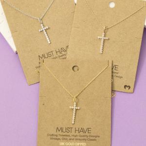 Rhinestone Studded Cross Pendant Necklace