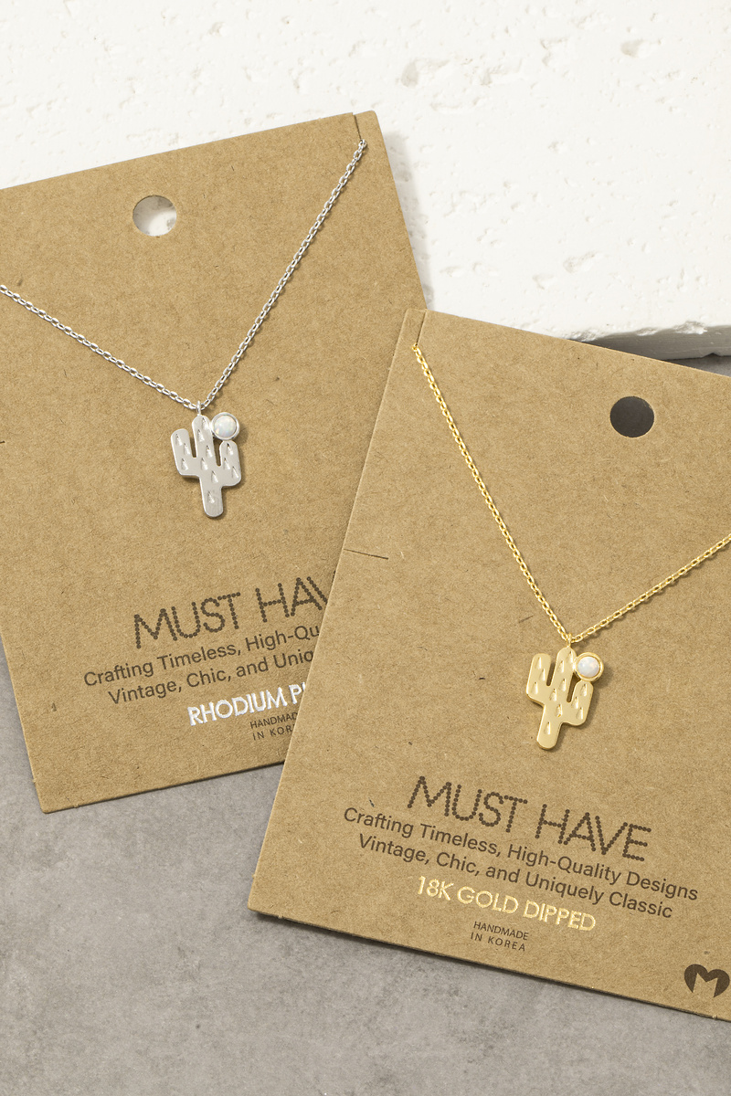 18K Gold Dipped Cactus Opal Pendant Necklace