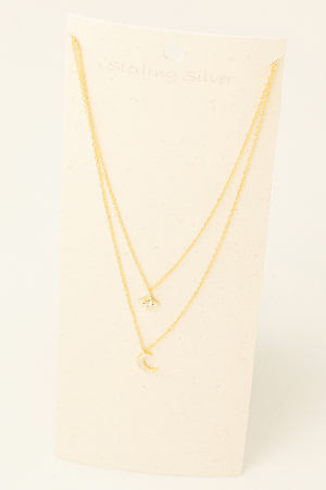 Sterling Silver Moon Star Layered Necklace