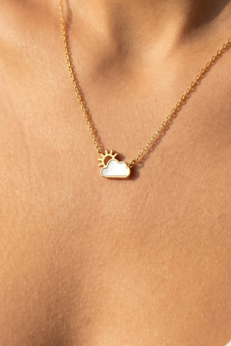 Gold Dipped Cloud Sun Pendant Necklace