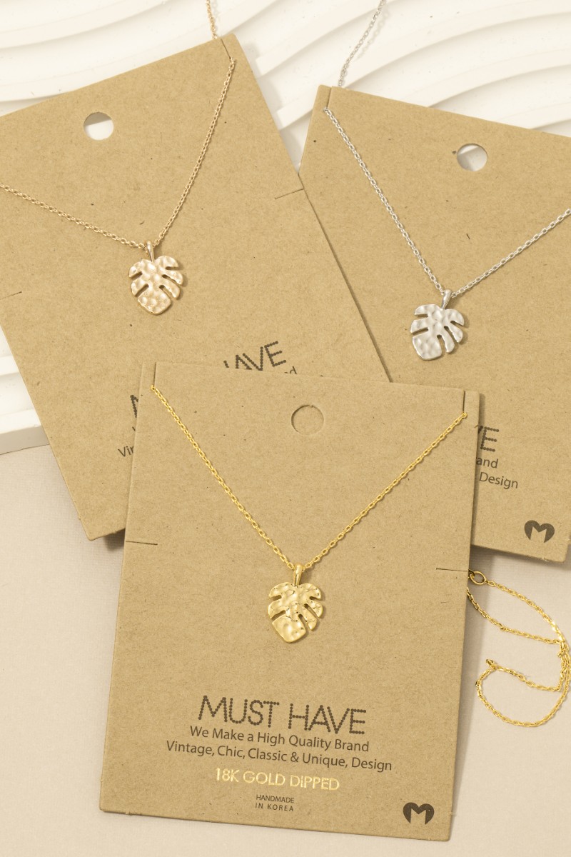 Hammered Monstera Leaf Pendant Necklace