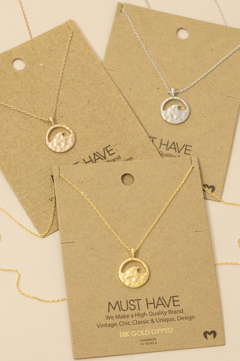 Hammered Wave Coin Pendant Necklace