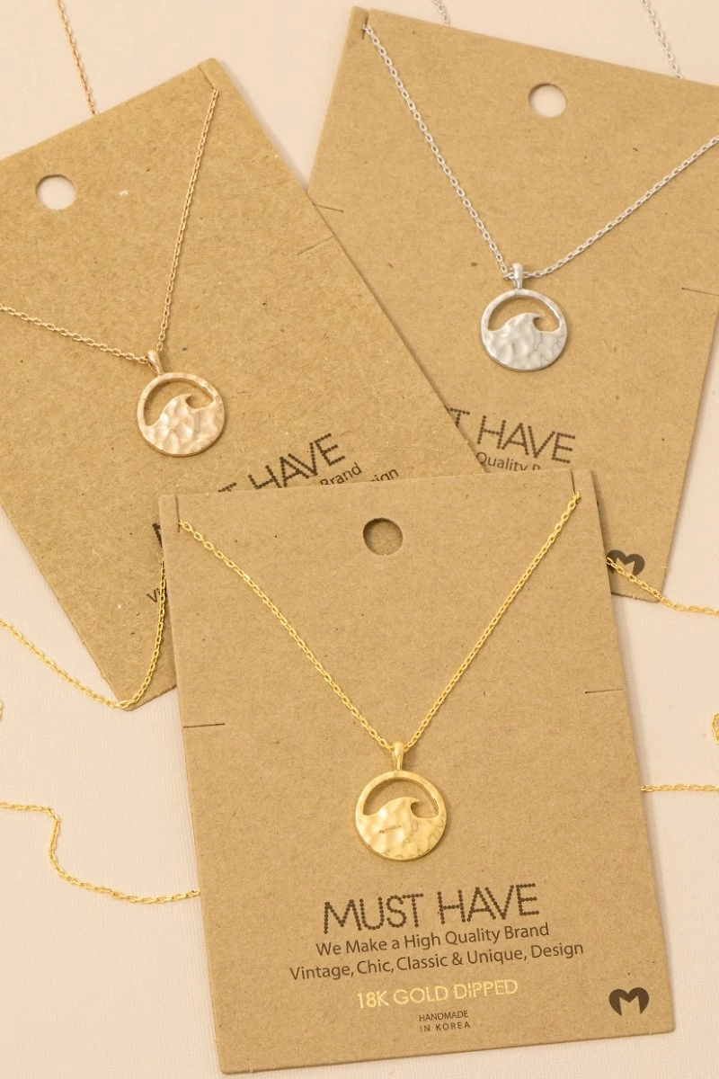 Hammered Wave Coin Pendant Necklace