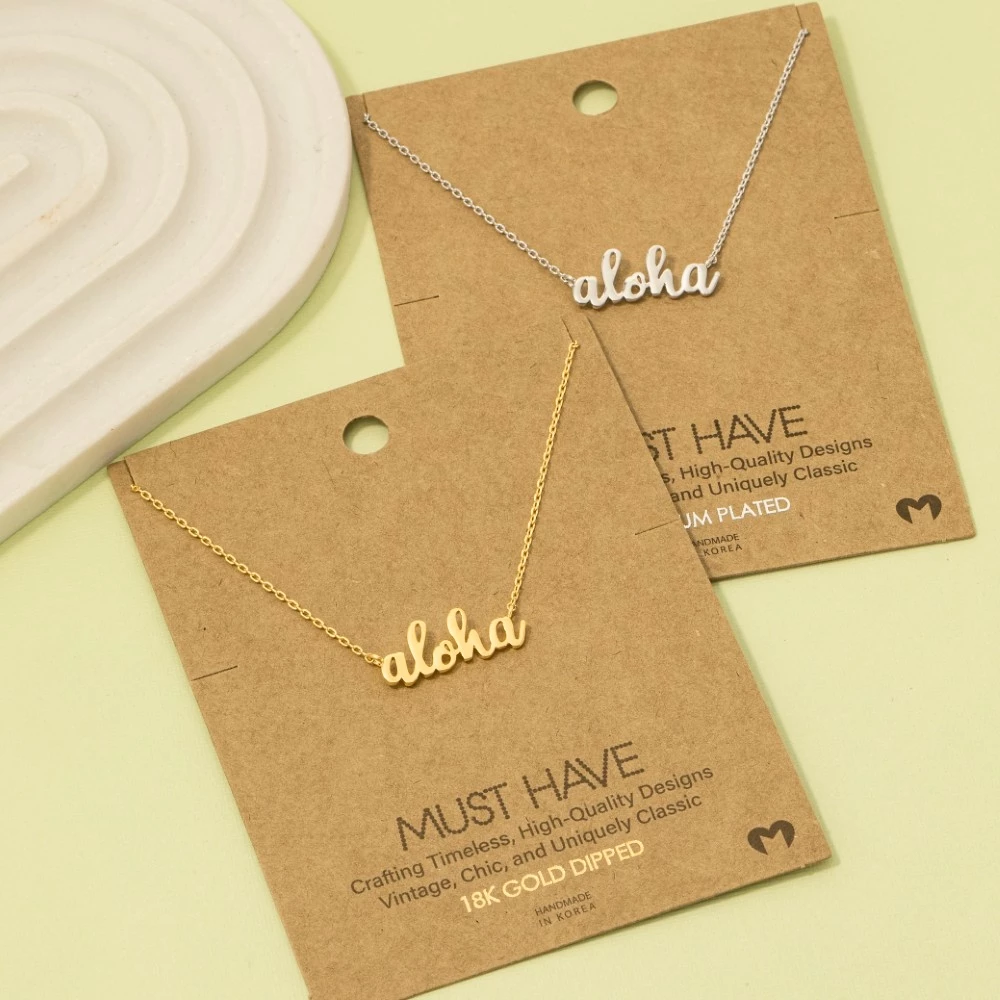 Handwritten Aloha Print Charm Necklace