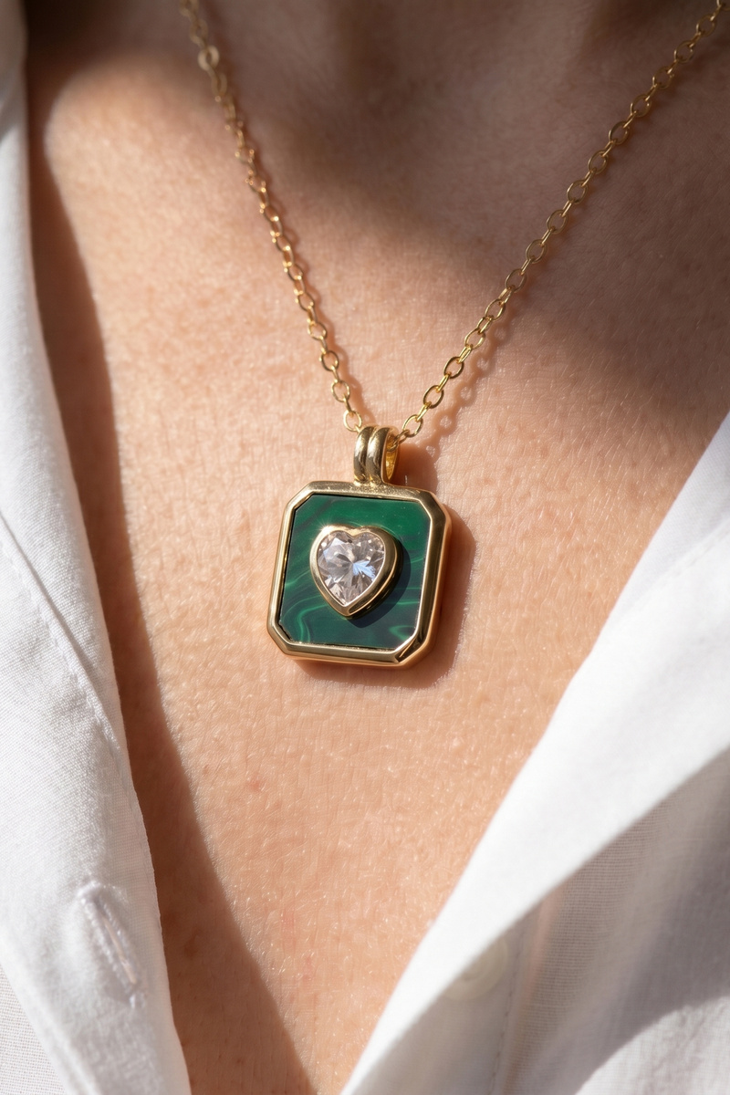Sterling Silver Square Enamel Heart Pendant Necklace