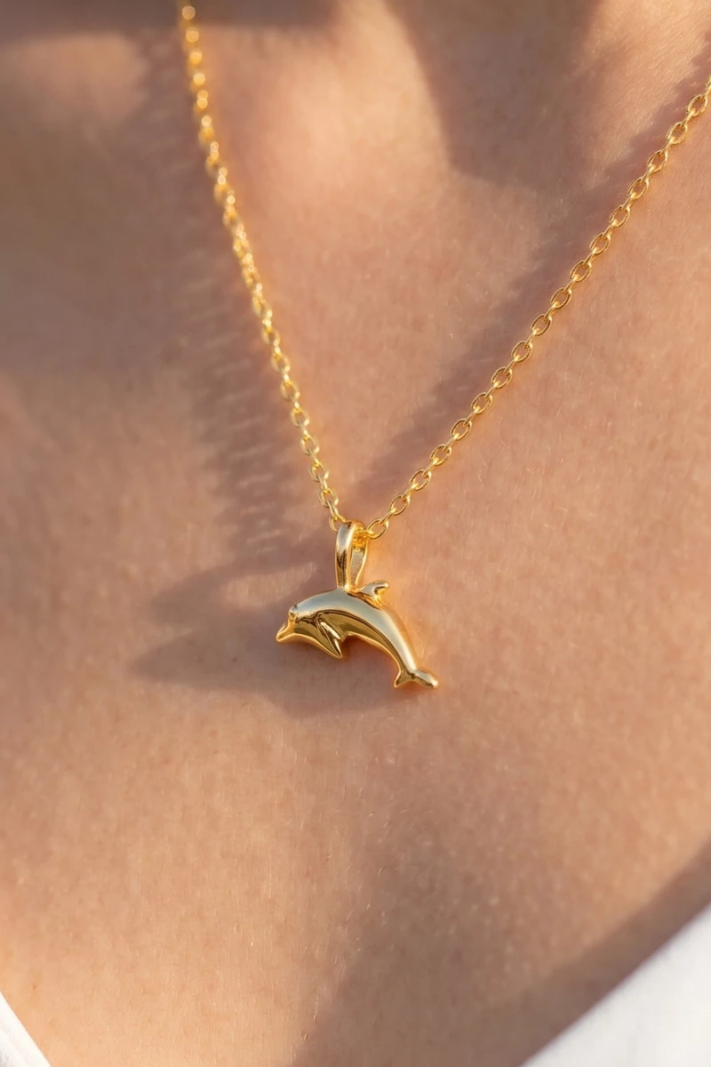Gold Dipped Dolphin Charm Pendant Necklace