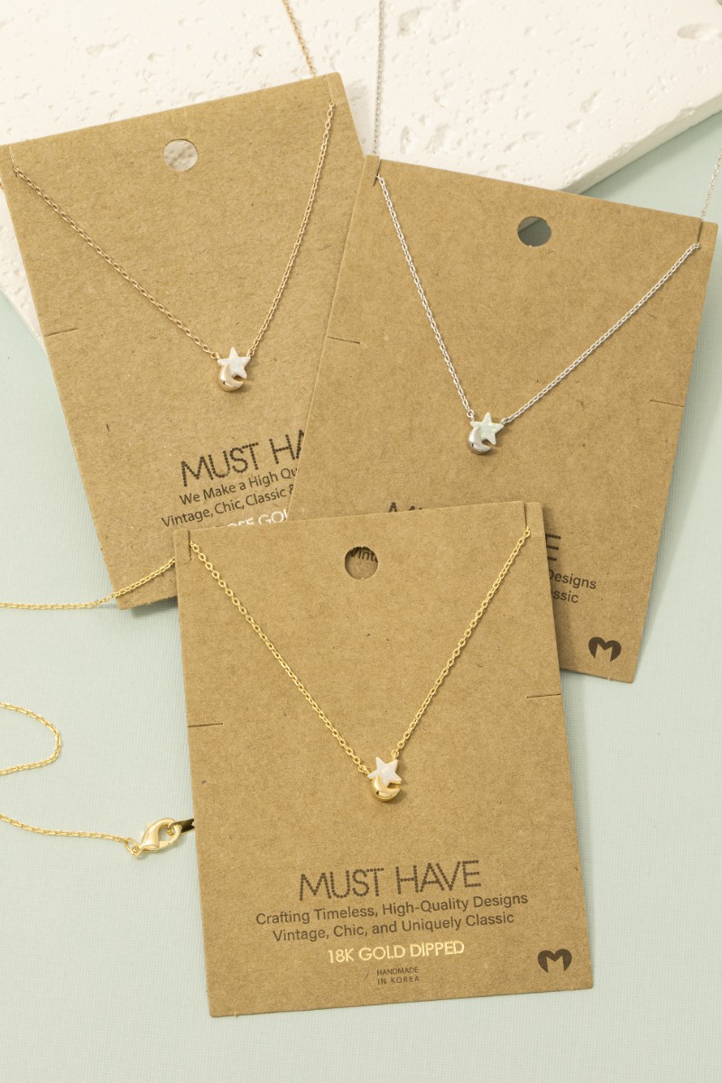 Gold Dipped Mini Star Moon Charm Necklace