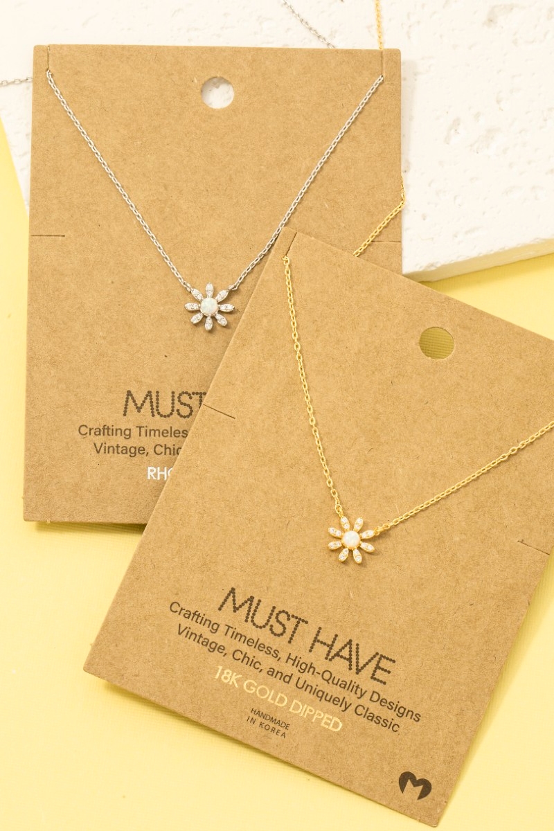 Gold Dipped Mini Opal Flower Pendant Necklace