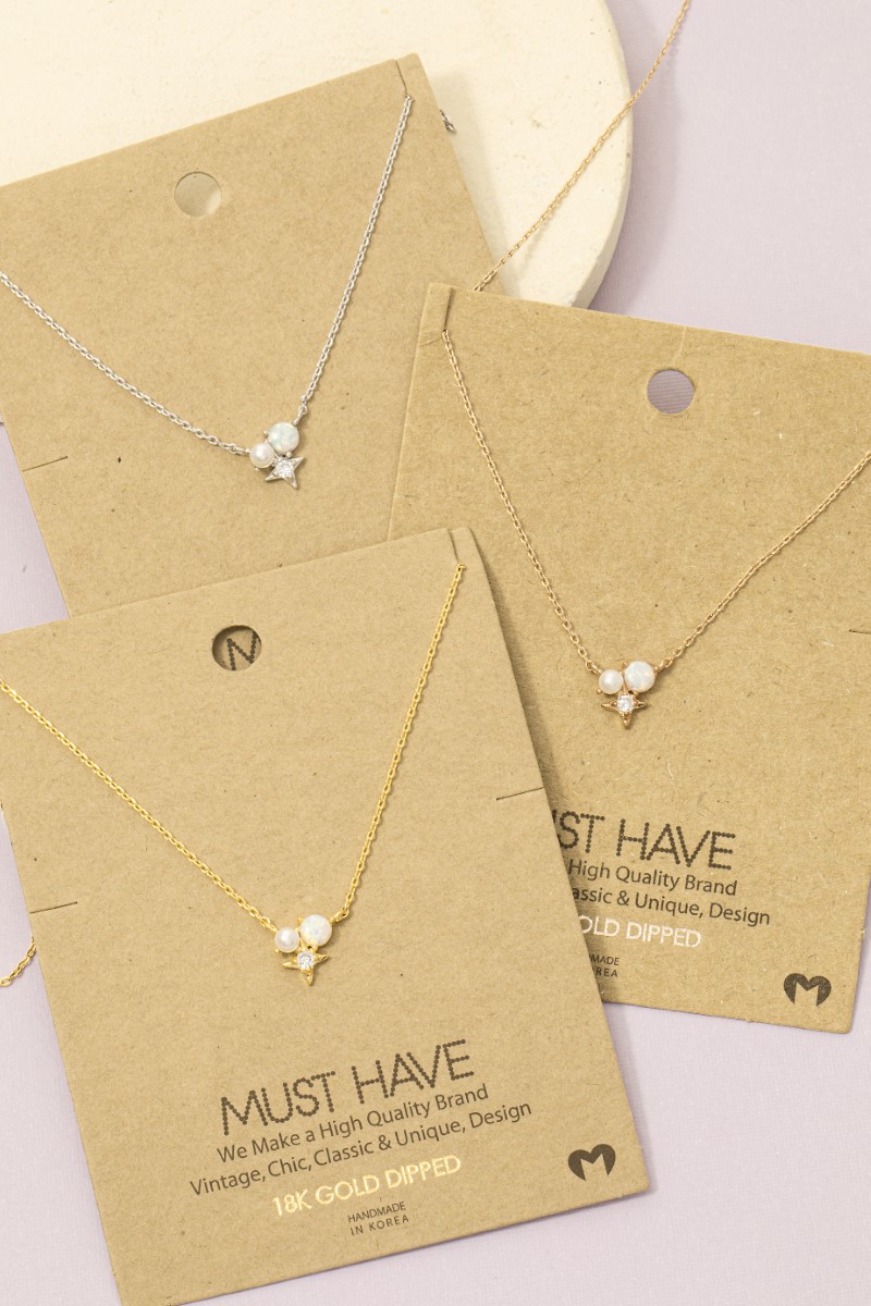 Mini Opal Star Stud Charm Necklace