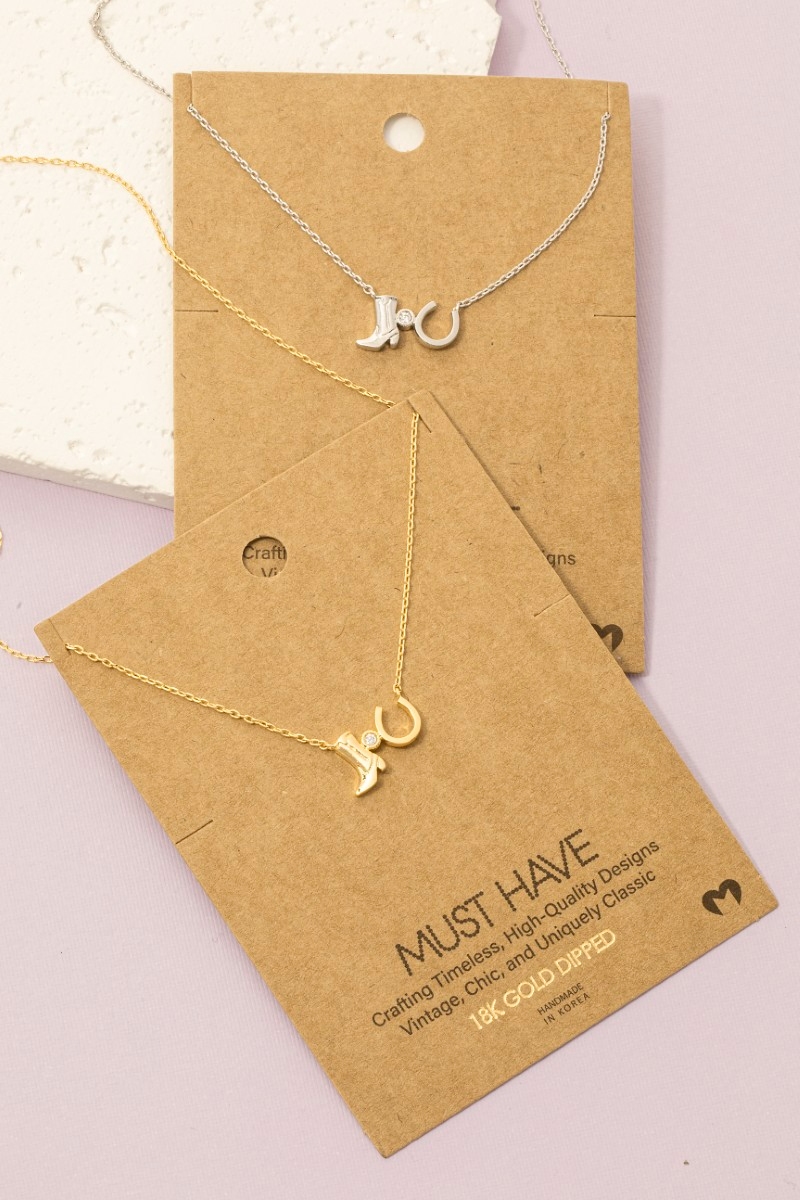 Western Cowboy Boots Horse Shoe Charm Necklace