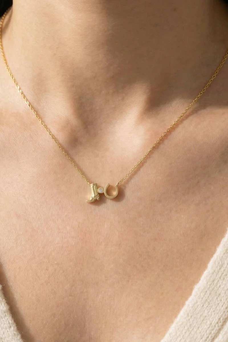 Western Cowboy Boots Horse Shoe Charm Necklace