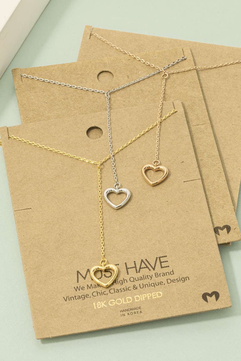 Gold Dipped Heart Cutout Charm Y Necklace