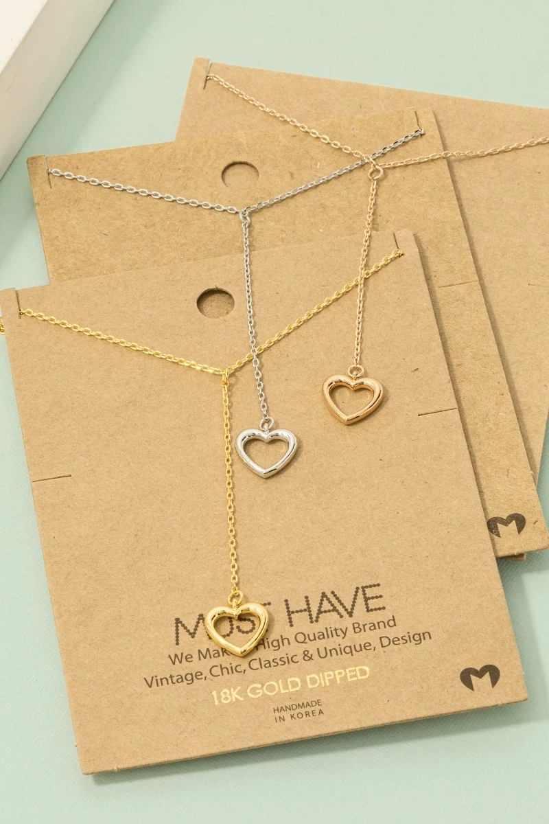 Gold Dipped Heart Cutout Charm Y Necklace