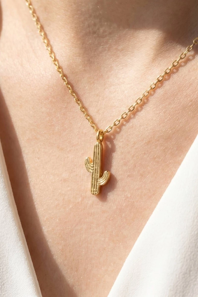 Dainty Cactus Pendant Necklace