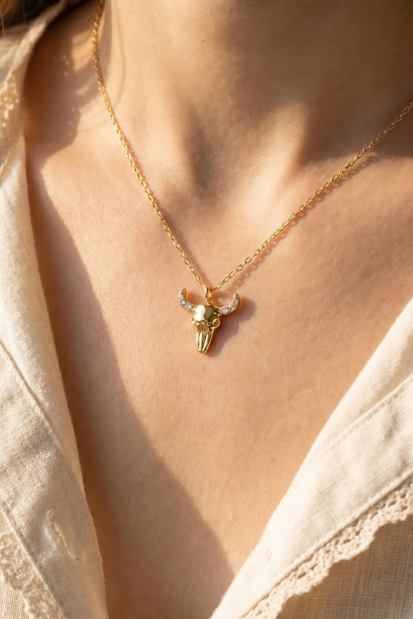 Gold Dipped Buffalo Head Pendant Necklace