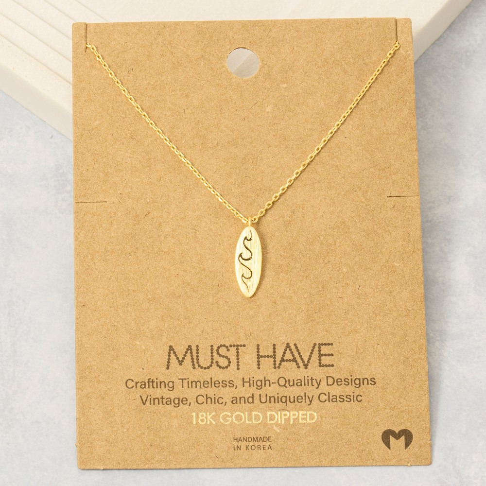 Gold Dipped Oval Wave Coin Pendant Necklace