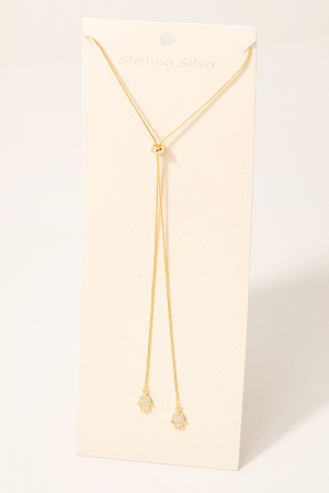 Sterling Silver Double Cz Hamsa Hand Charms Thread Necklace