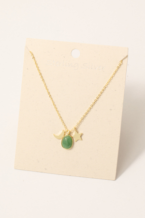 Sterling Silver Natural Stone Charm Chain Necklace