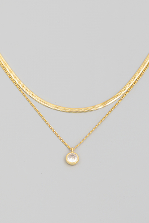 Double Chain Rhinestone Charm Necklace