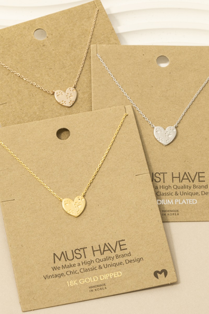 Dog Paw Heart Pendant Necklace