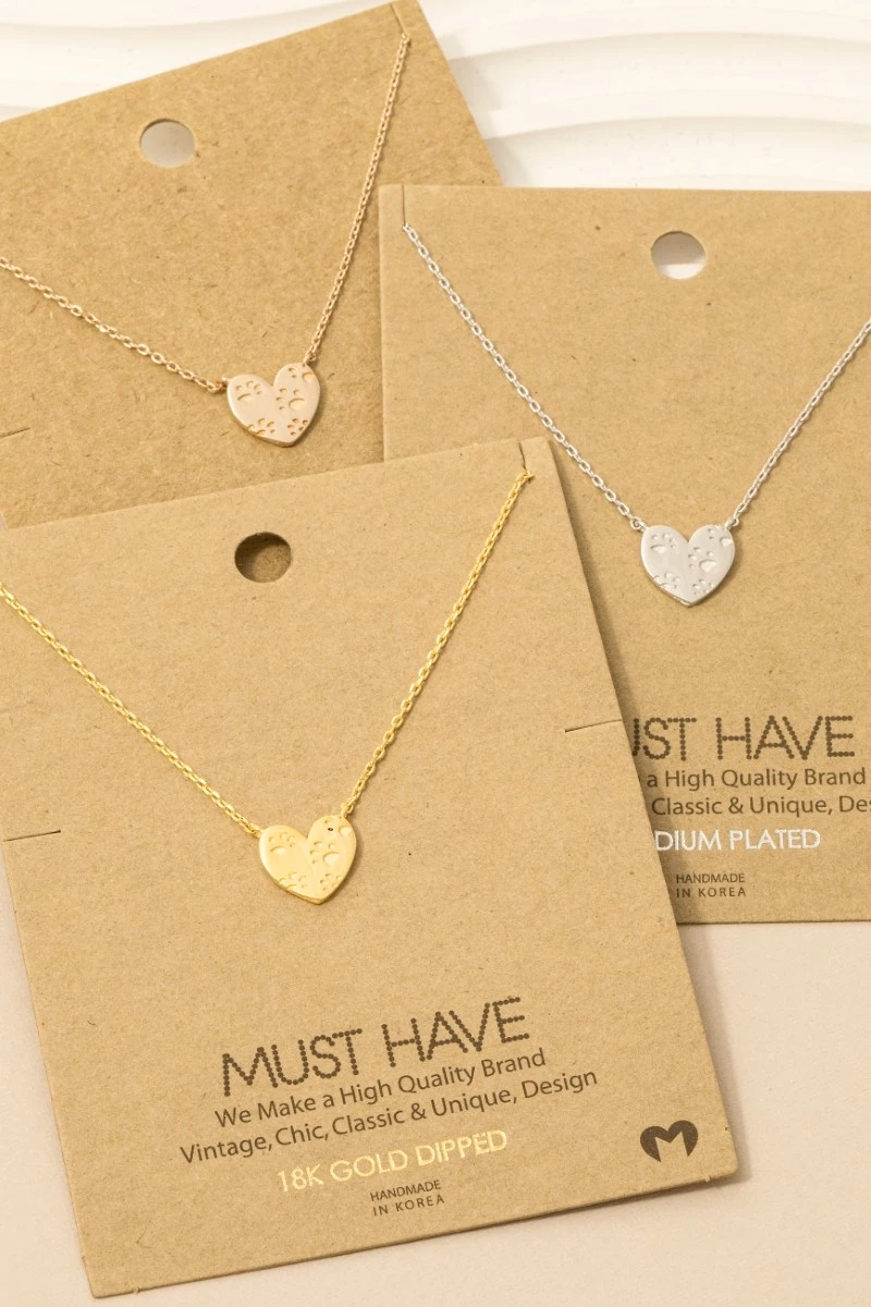 Dog Paw Heart Pendant Necklace