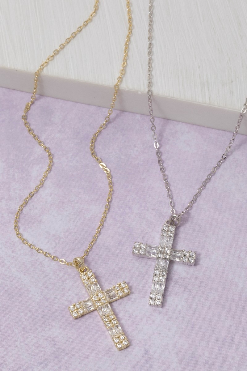 Sterling Silver Cz Pave Cross Pendant Necklace