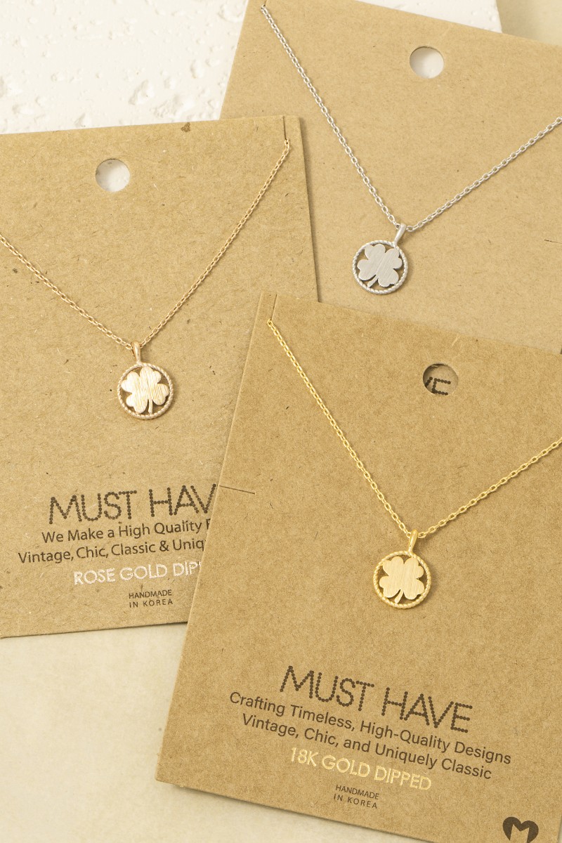 Gold Dipped Four Leaf Clover Coin Pendant Necklace