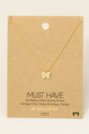 Gold Dipped Pave Mini Butterfly Charm Necklace