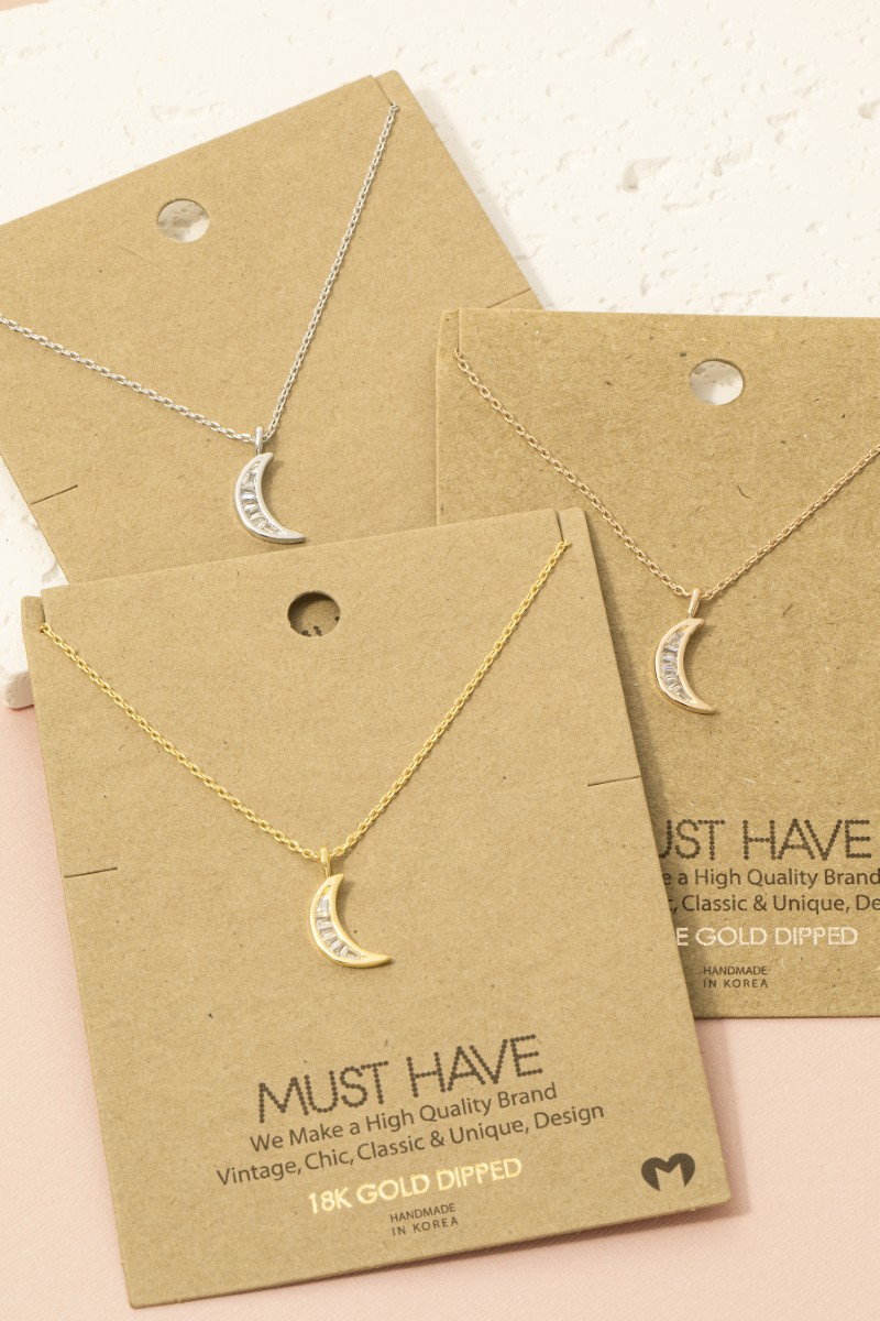 Pave Crescent Moon Pendant Necklace