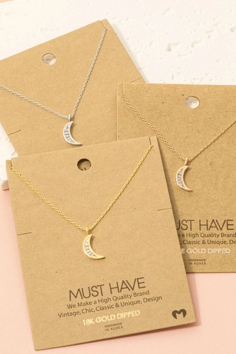 Pave Crescent Moon Pendant Necklace