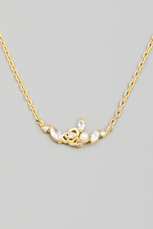 Rhinestone Flower Charm Necklace