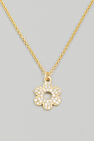 Rhinestone Studded Flower Pendant Necklace