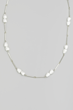 Pearl Beaded Daint Bar Chain Necklace