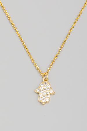 Pave Mini Hamsa Hand Pendant Necklace