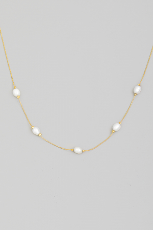 Dainty Chain Pearl Station Necklace