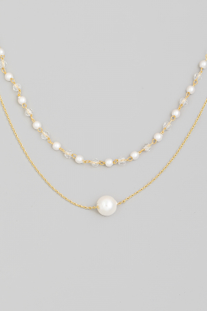 Dainty Layered Chain Pearl Bead Charm Necklace