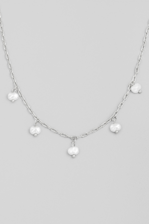 Chain Link Pearl Station Necklace