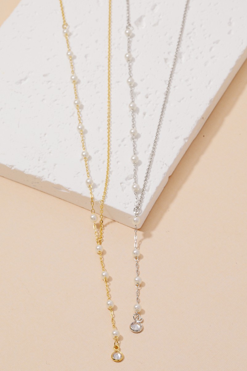 Dainty Chain Pearl Bead Lariat Necklace