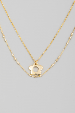 Layered Chain Flower Pendant Necklace