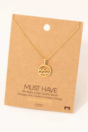 Double Wave Coin Pendant Necklace