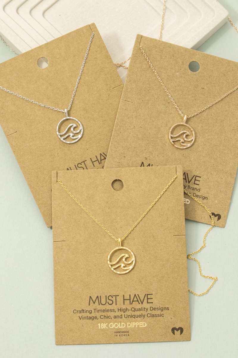 Gold Dipped Wave Coin Pendant Necklace