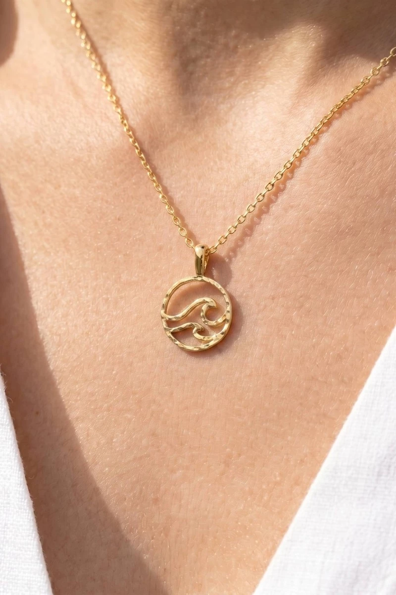 Gold Dipped Wave Coin Pendant Necklace
