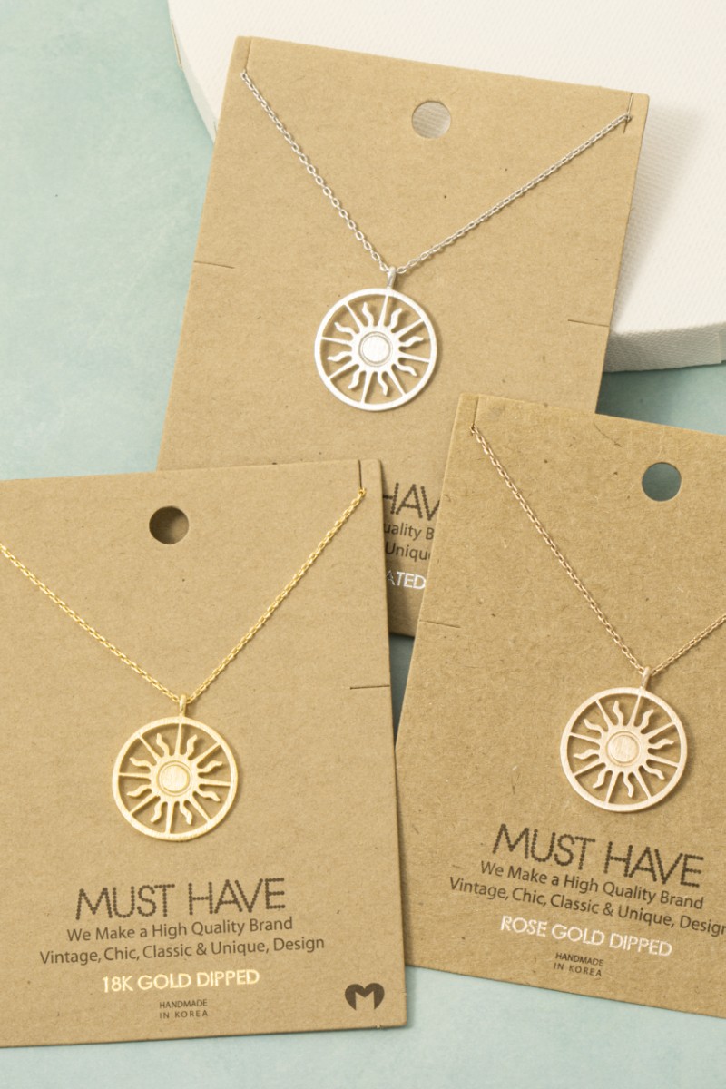 Gold Dipped Sun Coin Pendant Necklace