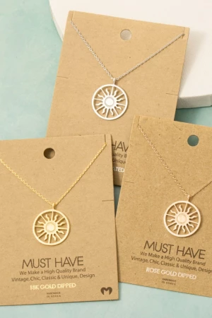 Gold Dipped Sun Coin Pendant Necklace