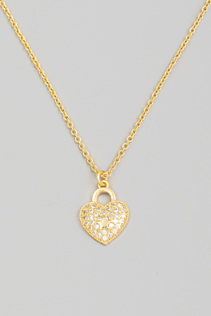 Pave Heart Lock Pendant Necklace