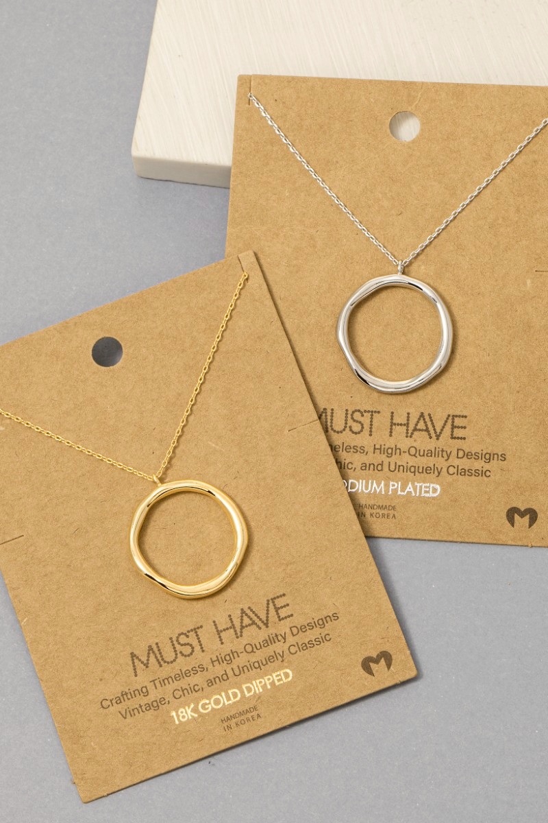 Gold Dipped Warped Metallic Hoop Pendant Necklace