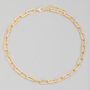 Textured Metallic Oval Chain Link Necklace